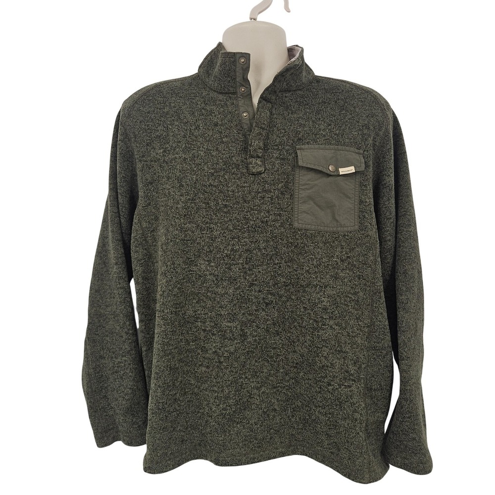 Woolrich T-Snap Pullover Sweatshirt Mens XL Green Chest Pocket Outdoor Cabincore